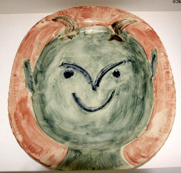 Painting of head of faun on ceramic plate (1948) by Pablo Picasso at Picasso Museum. Paris, France.