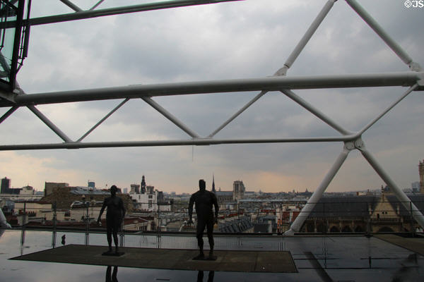Upper deck structure with Paris skyline beyond at Georges Pompidou Center. Paris, France.