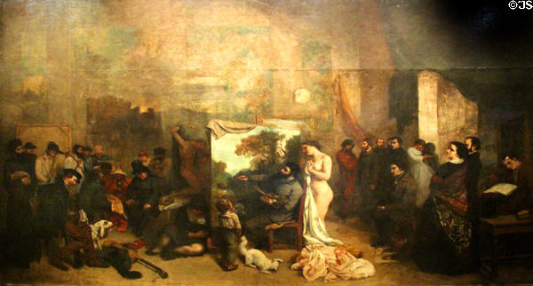 The Artist's Studio painting (1855) by Gustave Courbet at Musée d'Orsay. Paris, France.