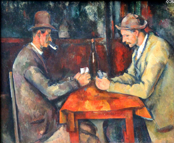 The Card Players painting (1890-5) by Paul Cézanne at Musée d'Orsay. Paris, France.