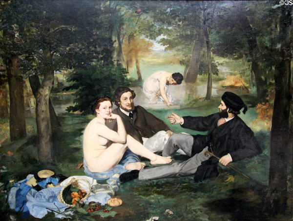 Le Déjeuner ser l'herbe (aka Le Bain) painting (1863) by Édouard Manet at Musée d'Orsay. Paris, France.