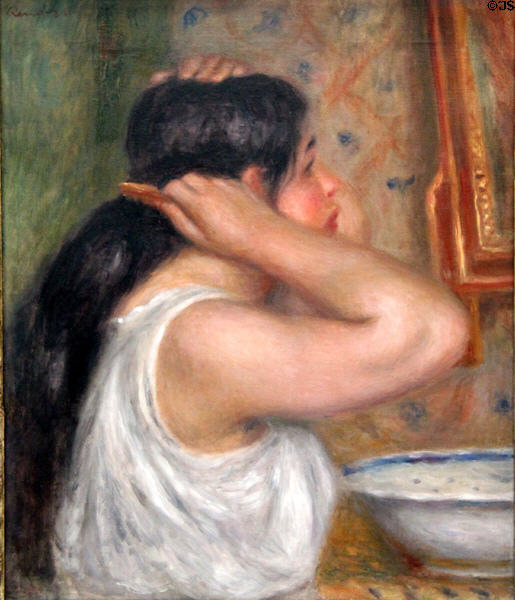 La Toilette (woman combing hair) painting (1907) by Auguste Renoir at Musée d'Orsay. Paris, France.