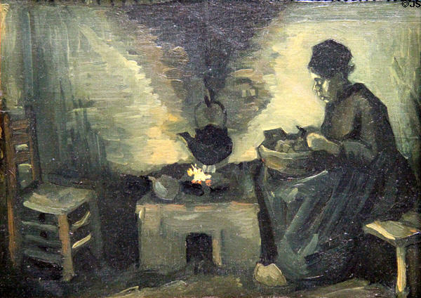 Dutch Countrywoman beside Hearth painting (1885) by Vincent van Gogh at Musée d'Orsay. Paris, France.