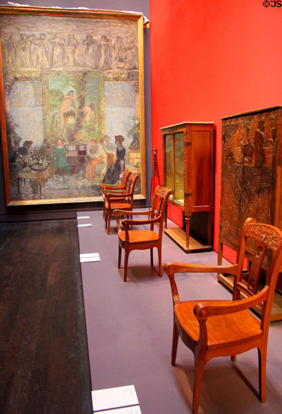Decorative arts gallery with painting (1911) by Édouard Vuillard & armchairs (c1904) by René Binet at Musée d'Orsay. Paris, France.