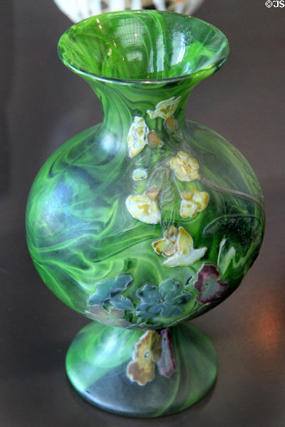 Glass cornet vase with morning glories (1902-4) by Émile Gallé at Musée d'Orsay. Paris, France.