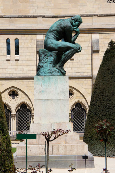 The Thinker bronze sculpture (c1881) in garden at Rodin Museum. Paris, France.