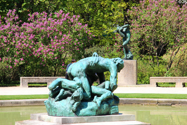 Sculptures around garden pond at Rodin Museum. Paris, France.