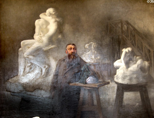 Auguste Rodin in his studio painting (c1897-8) by René Avigdor at Rodin Museum. Paris, France.