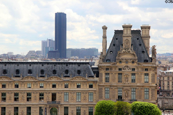 Flore Pavilion of Louvre Palace with Montparnasse beyond. Paris, France.