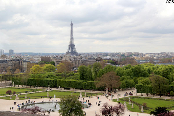 Tuileries gardens with Eiffel Tower beyond. Paris, France.