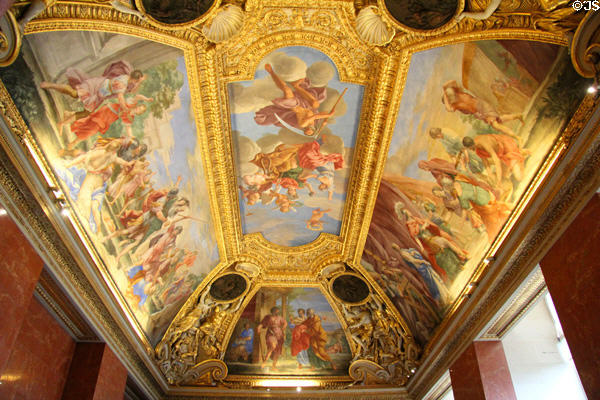 Example of Baroque ceiling at Louvre Museum. Paris, France.