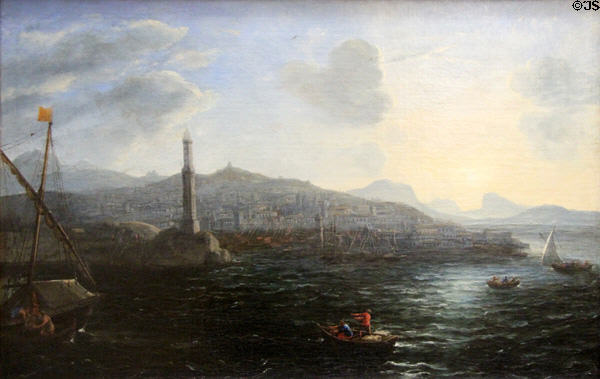 Port of Gênes, view of the sea painting (1627-9) by Claude Lorrain at Louvre Museum. Paris, France.