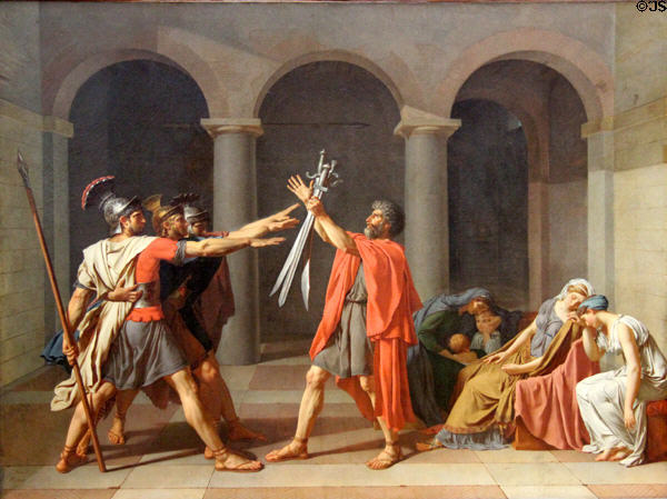 Oath of the Horatii painting (1784) by Jacques-Louis David at Louvre Museum. Paris, France.