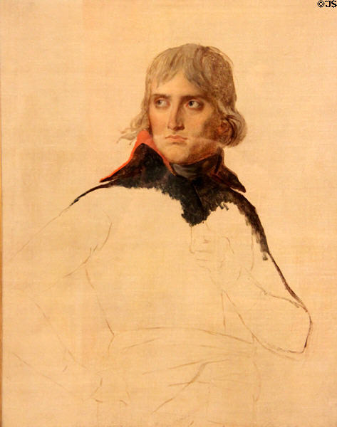 Unfinished Général Bonaparte portrait from life (c1797-8) by Jacques-Louis David at Louvre Museum. Paris, France.