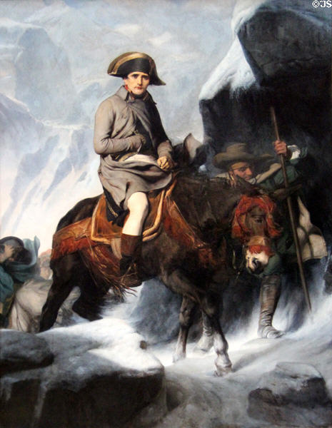 Bonaparte Crossing the Alps in 1800 painting (1848) by Paul Delaroche at Louvre Museum. Paris, France.