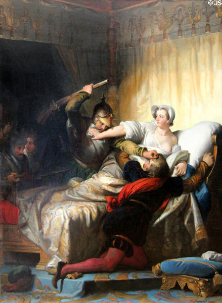 Massacre of St. Bartholomew painting (1836) by Alexandre-Évariste Fragonard at Louvre Museum. Paris, France.
