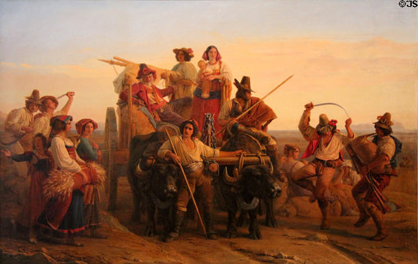 Arrival of Harvesters at Pontins Marshes painting (1830) by Léopold Robert at Louvre Museum. Paris, France.