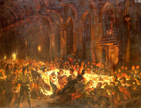 Assassination of Bishop of Liege painting (1829) by Eugène Delacroix at Louvre Museum. Paris, France.