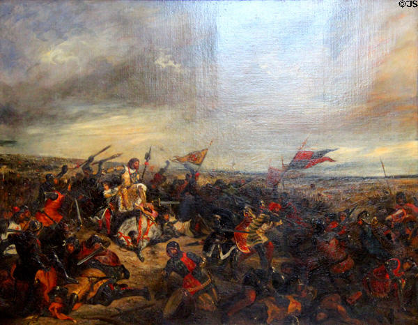Battle of Poitiers painting (1830) by Eugène Delacroix at Louvre Museum. Paris, France.