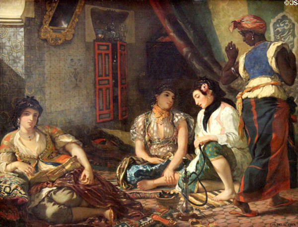 Women of Alger in their apartment painting (1834) by Eugène Delacroix at Louvre Museum. Paris, France.