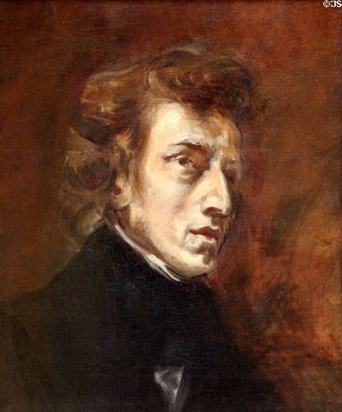 Portrait of Frédéric Chopin (c1838) by Eugène Delacroix at Louvre Museum. Paris, France.