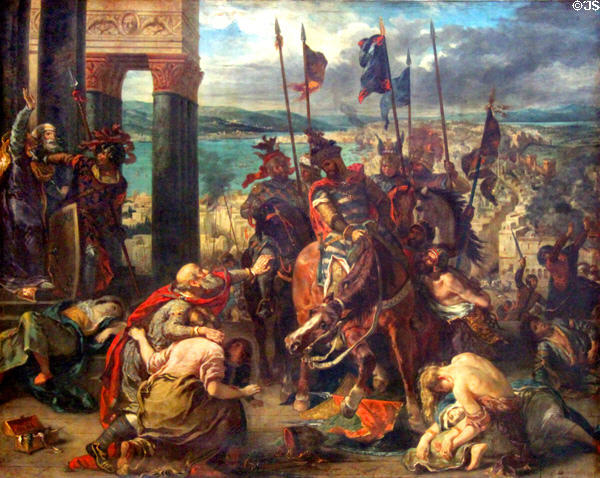 Fall of Constantinople to Crusaders on April 12, 1204 painting (1840) by Eugène Delacroix at Louvre Museum. Paris, France.