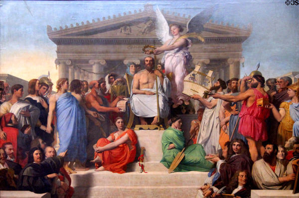 Deification of Homer painting (1827) by Jean-Auguste-Dominique Ingres at Louvre Museum. Paris, France.