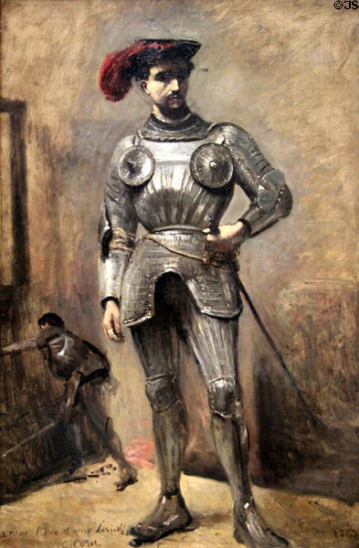 Armored Man (aka Le Chevalier) painting (1868) by Camille Corot at Louvre Museum. Paris, France.