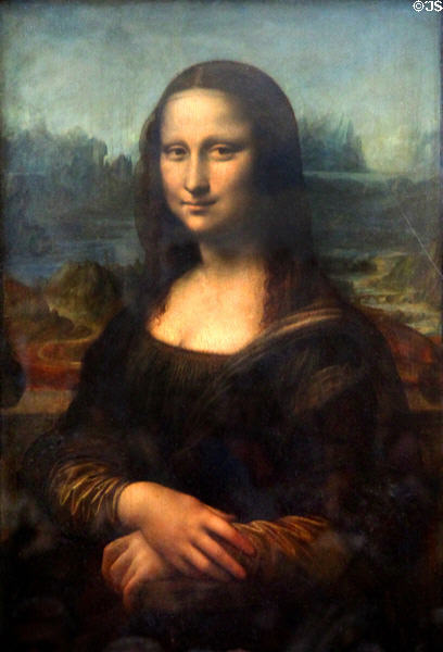 Mona Lisa painting (1503-17) by Leonardo da Vinci at Louvre Museum. Paris, France.