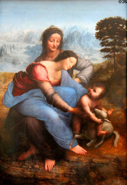 Ste. Anne with Virgin & Child painting (1503-19) by Leonardo da Vinci at Louvre Museum. Paris, France.
