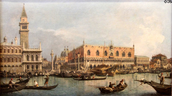 View of harbor San Marco in Venice painting (c1730) by Canaletto at Louvre Museum. Paris, France.