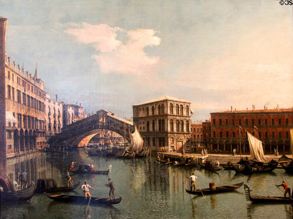Rialto Bridge in Venice painting by Canaletto at Louvre Museum. Paris, France.