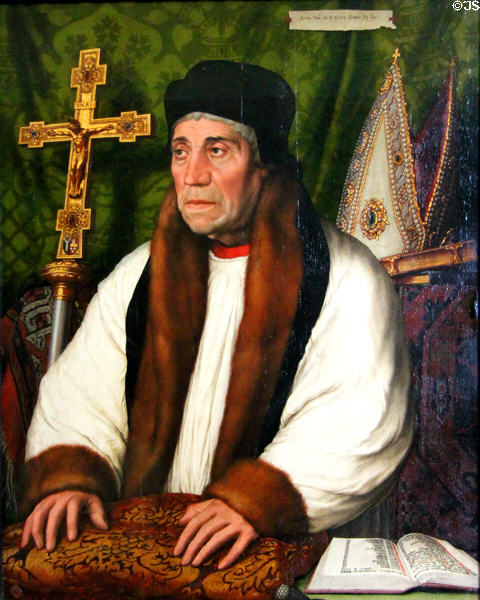 Portrait of William Warham, Archbishop of Canterbury (1527) by Hans Holbein the Younger at Louvre Museum. Paris, France.