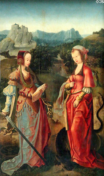 Ste. Catherine & Ste. Margaret painting (first half 16th C) from Antwerp at Louvre Museum. Paris, France.