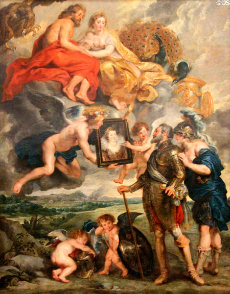 4. Presentation of Her Portrait to Henry IV from Marie de' Medici Cycle (1622-5) by Peter Paul Rubens at Louvre Museum. Paris, France.