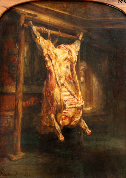 Butchered beef painting (1655) by Rembrandt at Louvre Museum. Paris, France.