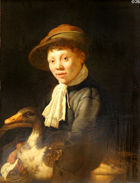 Young Boy with Goose painting (first half 17th C) by Jacob Gerritsz Cuyp at Louvre Museum. Paris, France.