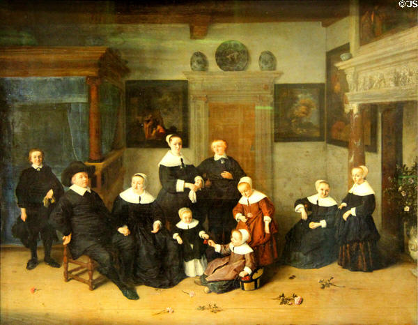 Portrait of a Family painting (1654) by Adriaen van Ostade of Haarlem at Louvre Museum. Paris, France.