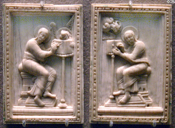 Ivory plaques of Evangelists Mark & Luke (2nd half 12thC) at Louvre Museum. Paris, France.