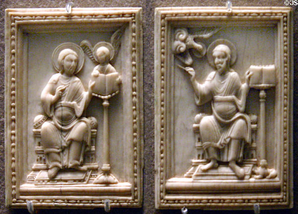 Ivory plaques of Evangelists Matthew & John (2nd half 12thC) at Louvre Museum. Paris, France.