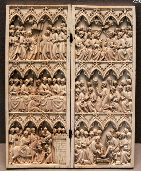 Ivory diptych with scenes from Passion, Ascension & Pentecost (2nd quarter 14thC) at Louvre Museum. Paris, France.