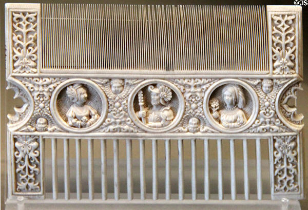 Ivory comb with miniature portraits (1st half 16thC) from Northern France at Louvre Museum. Paris, France.
