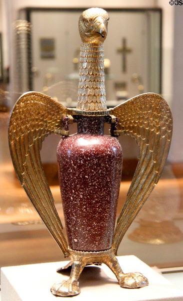 Egyptian or Roman porphyry vase mounted to form Eagle (before 1147) from St Denis at Louvre Museum. Paris, France.