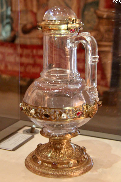 Rock crystal ewer (15thC) with gold & silver mountings (15th or 16thC) from France at Louvre Museum. Paris, France.