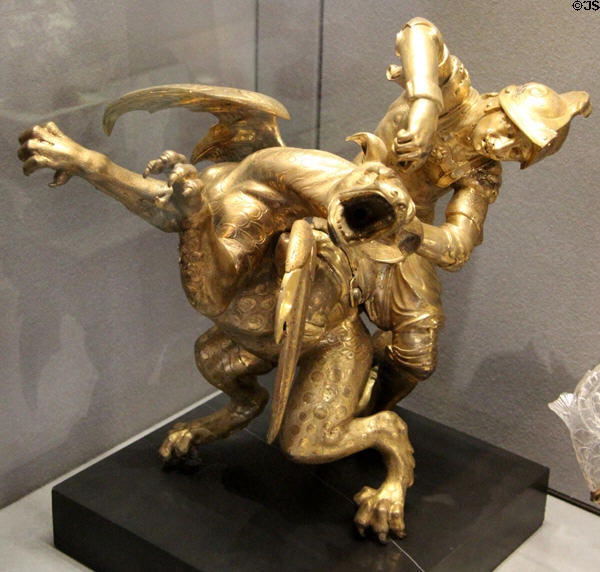 Bronze statuette of Jason fighting Dragon (end of 16thC) from Augsburg, Germany at Louvre Museum. Paris, France.