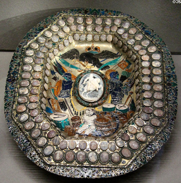 Platter set with cameos (mid 17thC) from Germany at Louvre Museum. Paris, France.