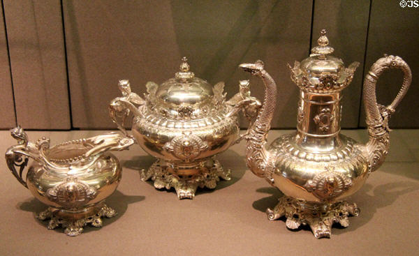 Silver tea & coffee service (c1839) by François-Désiré Froment-Meurice of Paris at Louvre Museum. Paris, France.