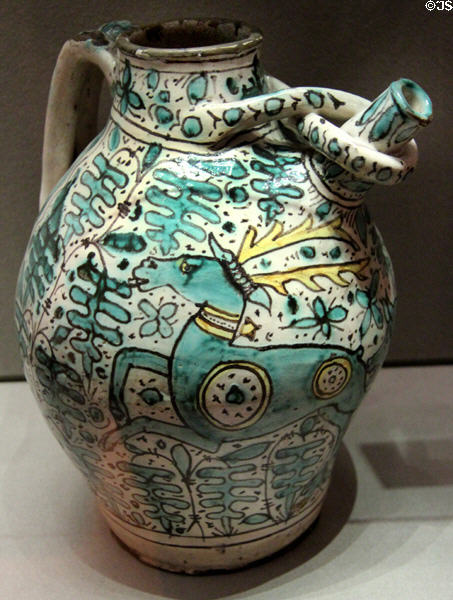 Faience pitcher (c1430) from Florence, Italy at Louvre Museum. Paris, France.