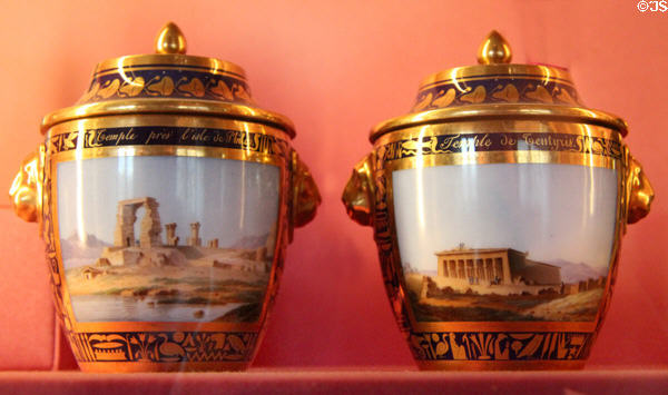Covered urns with Egyptian themes (1810) by Sevres Manuf. at Louvre Museum. Paris, France.