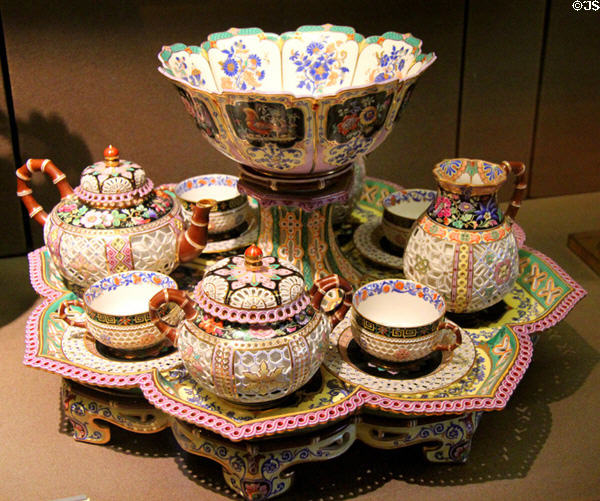 Chinese reticulated porcelain breakfast service (1840) by Sevres Manuf. at Louvre Museum. Paris, France.